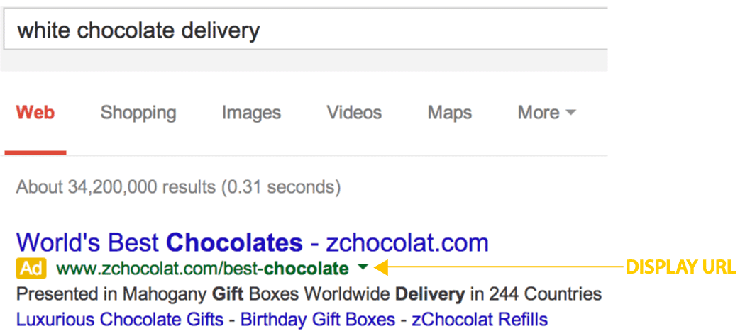 Google quality score display URL in ad