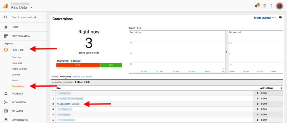 google analytics realtime screenshot